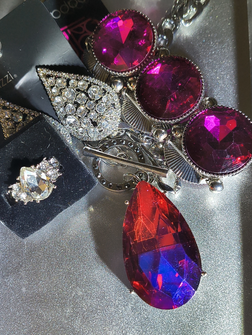 Bold Runway Look. Hot Pink Pageant Style Teardrop Necklace Bracelet Set
